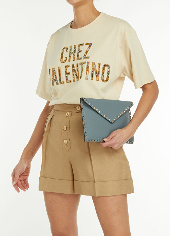 Rockstud Large Gri Kadın Deri El Portföyü - Görsel 3