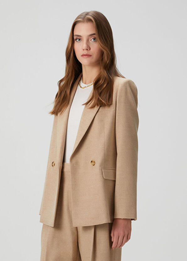 Beymen Collection Bej Yün Karışımlı Kruvaze Ceket - 1