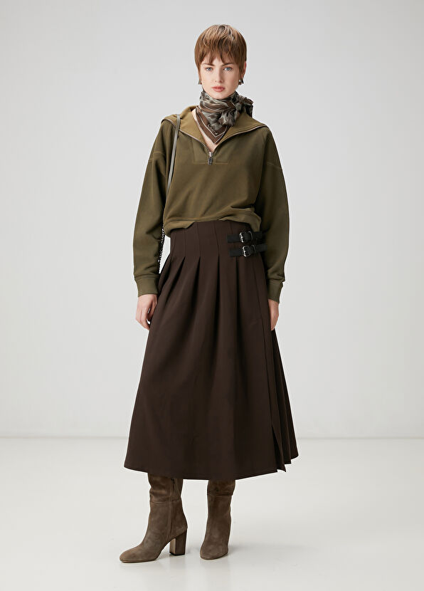 Beymen Club Kahverengi Pileli Midi Etek - 2