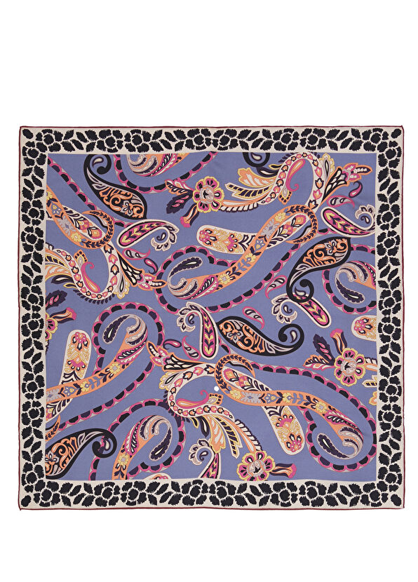 Beymen Club Mavi Şal Desenli 70x70 cm Kadın İpek Eşarp - 1