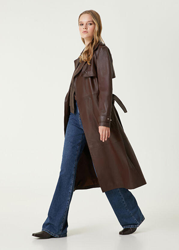 Beymen Club Kahverengi Deri Pardösü - 3