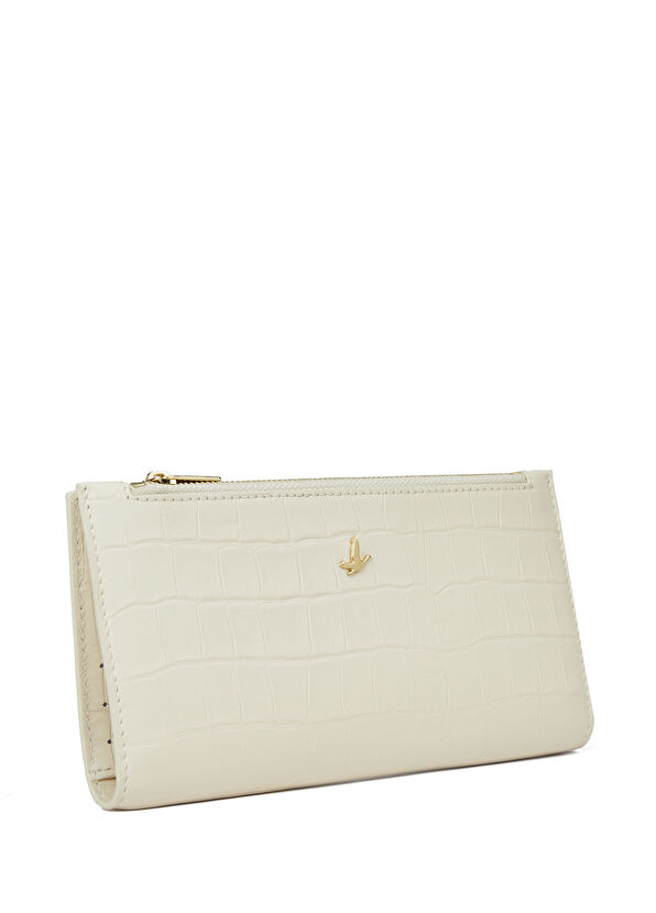 Beymen Club Ecru Crocodile Textured Womens Leather Wallet - 2