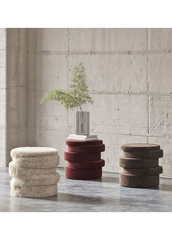 Hermhaus Ups Bordo Kadife Puf - 2