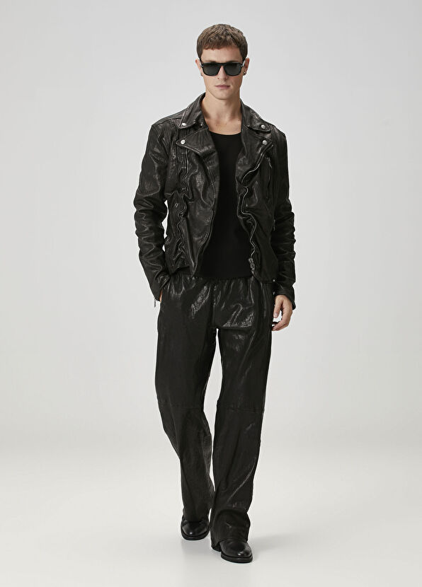 Diesel L-Uncan Koyu Gri Deri Ceket - 2