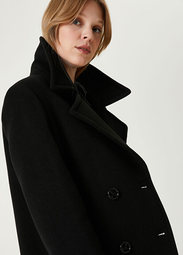 Beymen Club Siyah Kruvaze Yün Kaşe Palto - 3