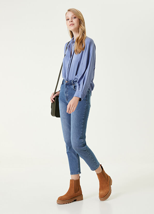 Beymen Club Mavi Dökümlü Yarasa Kol Twill Gömlek - 2