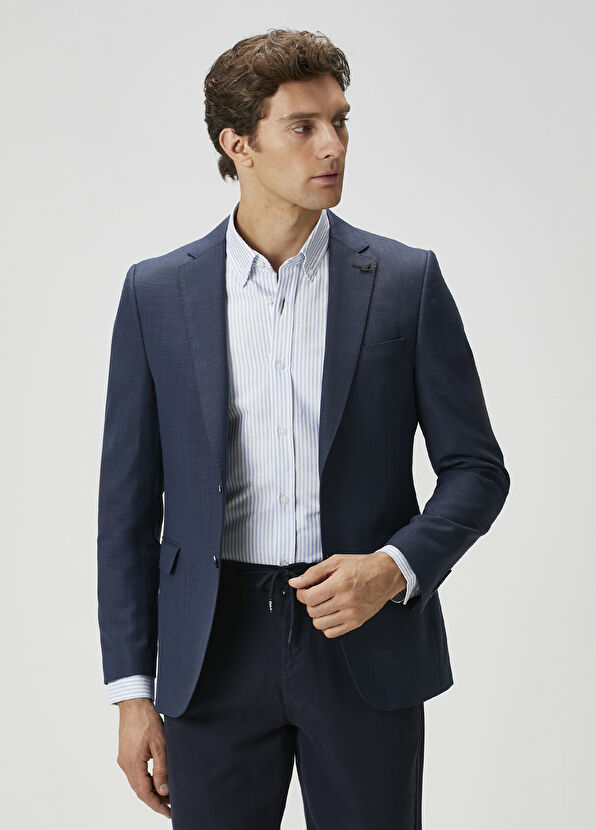 Beymen Club Lacivert Ekose Desenli Yün Ceket - 3