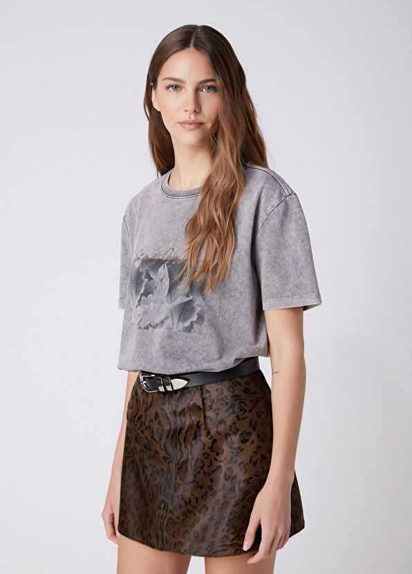 Beymen Club Gri Baskılı Asit Yıkamalı T-shirt - 3
