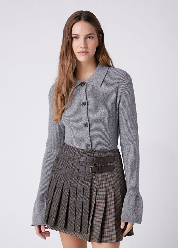Beymen Club Grey Mélange Wool Polo Cardigan - 4
