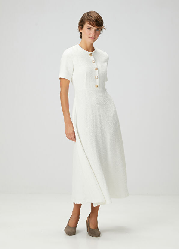 Beymen Club Beyaz Tuvit Dokulu Midi Elbise - 3