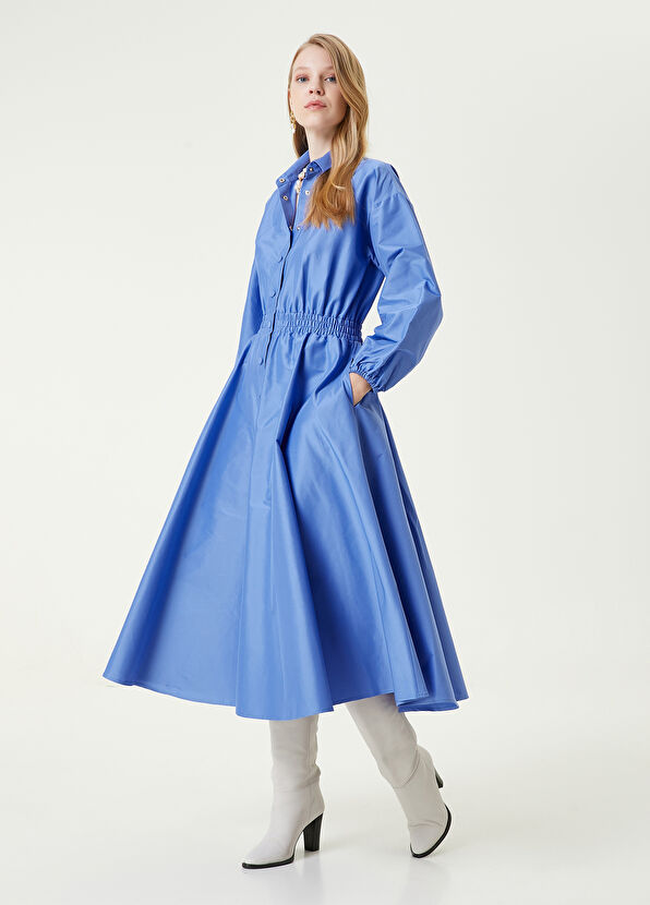 Beymen Club Mavi Midi Tafta Gömlek Elbise - 4