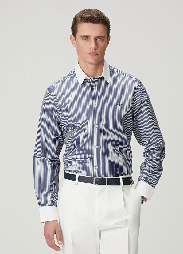 Beymen Club Comfort Fit Lacivert Beyaz Gömlek - 1