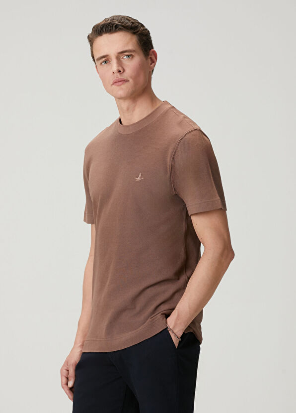Beymen Club Kahverengi Relax Fit Pamuk Keten Pike T-shirt - 4