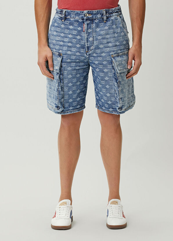 Dsquared2 Mavi Logo Jakarlı Denim Kargo Bermuda - 2