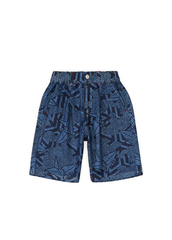 Kenzo Lacivert Desenli Erkek Çocuk Bermuda - 1