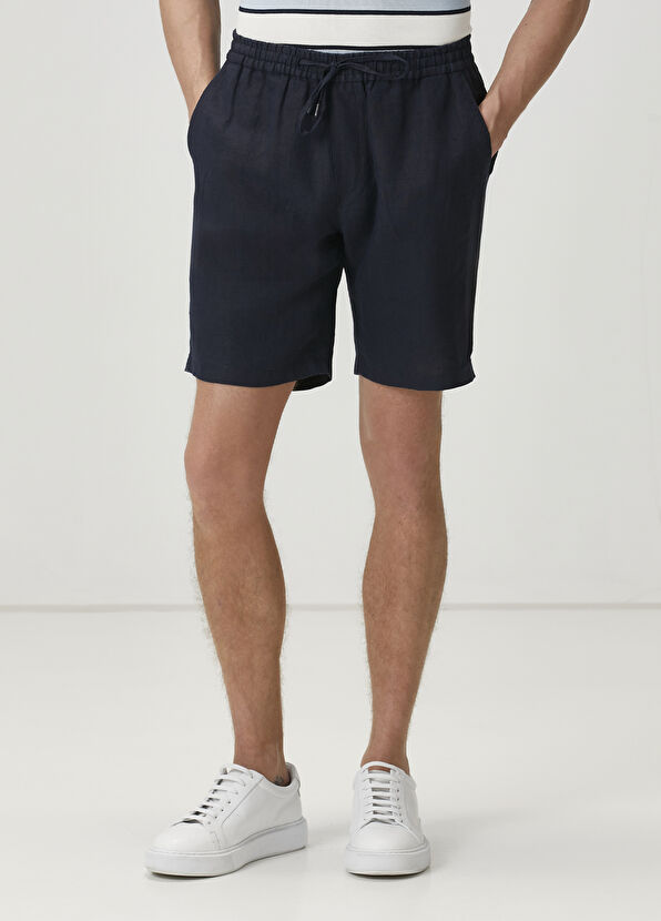 Beymen Club Navy Blue Waist Corded Linen Shorts - 2