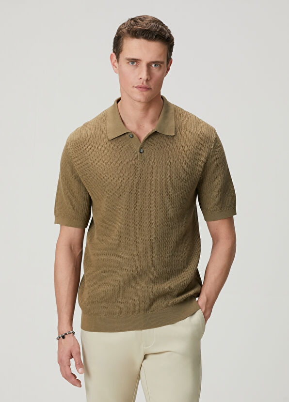 Beymen Club Green Polo Short Sleeve Textured Sweater - 1
