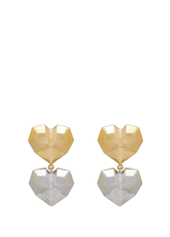 Beymen Club Gold Silver Womens Puzzle Heart Earrings - 2