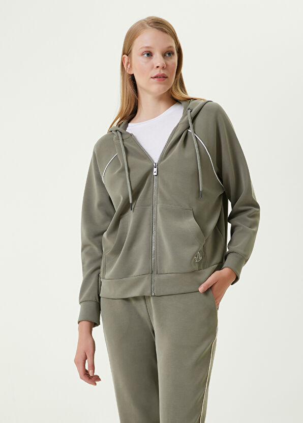 Beymen Club Olive Hooded Contrast-Trimmed Sweatshirt - 1