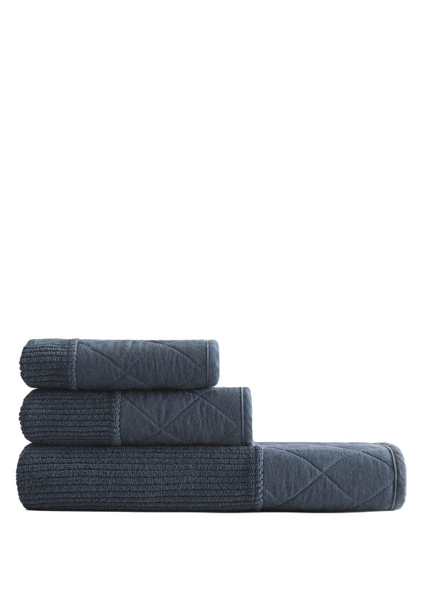 Ecocotton Hüma 3-Piece Towel Set 100% Cotton Quilted Navy Blue - 1