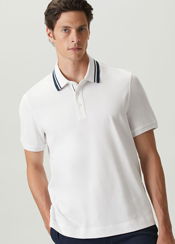 Beymen Club White Comfort Fit Striped Piqué Polo T-shirt - 1
