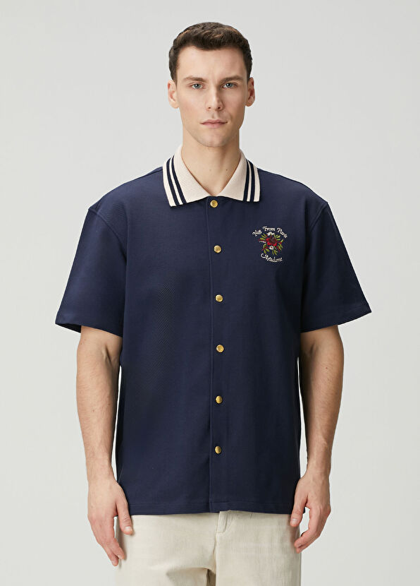 Drôle De Monsieur Lacivert Polo Yaka Kısa Kollu Triko - 1