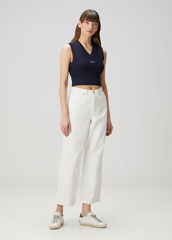 Academia Lacivert Logo Nakışlı Triko Süveter - 2