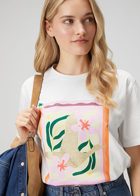 Beymen Club Kırık Beyaz Hotfix Logolu T-shirt - 2