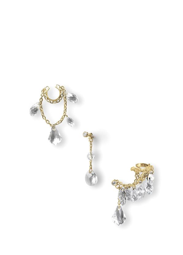 O SH Stunn Crystal Stone 18K Gold Plated Women's Earrings Set - 1