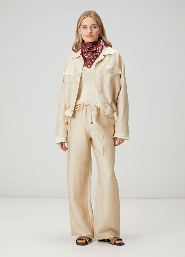 Beymen Club Bej Kemerli Parlak Keten Pantolon - 1
