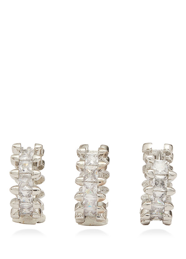 Beymen Club Silver 3lü Zirkon Taşlı Kadın Küpe - 1