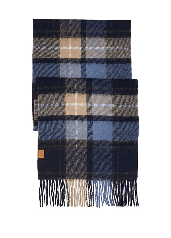 Beymen Club Lacivert Kare Desenli Erkek Yün Atkı - 1