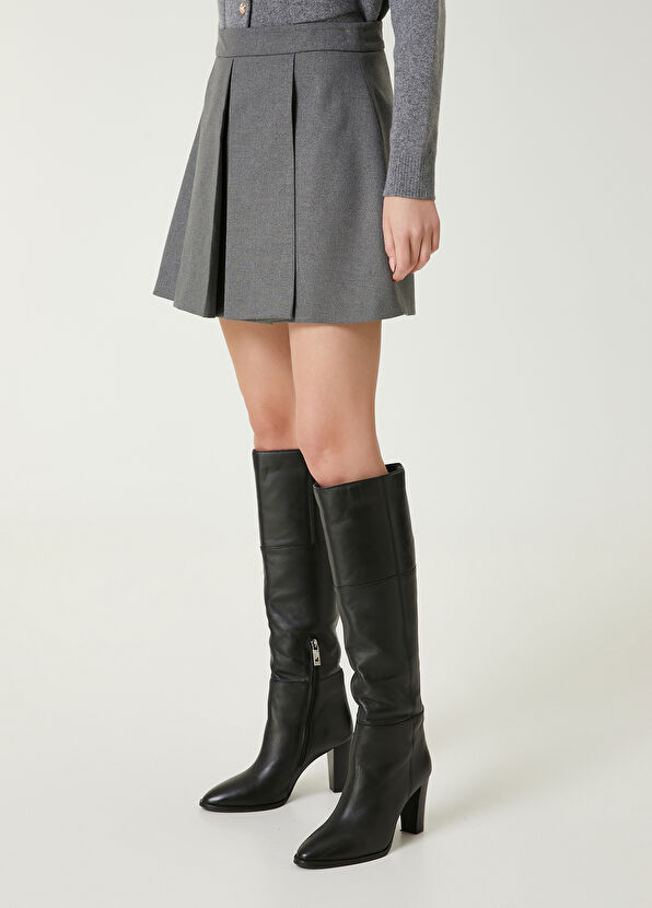 Beymen Club Grey Melange Pleated Mini Skirt - 3