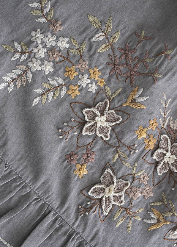 Ecocotton Zaira Nakışlı Gri Organik Pamuk Saten Battal Boy Nevresim Takımı 240 x 220 cm - 4