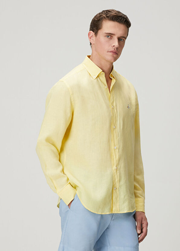 Beymen Club Light Yellow Comfort Fit Linen Shirt - 4