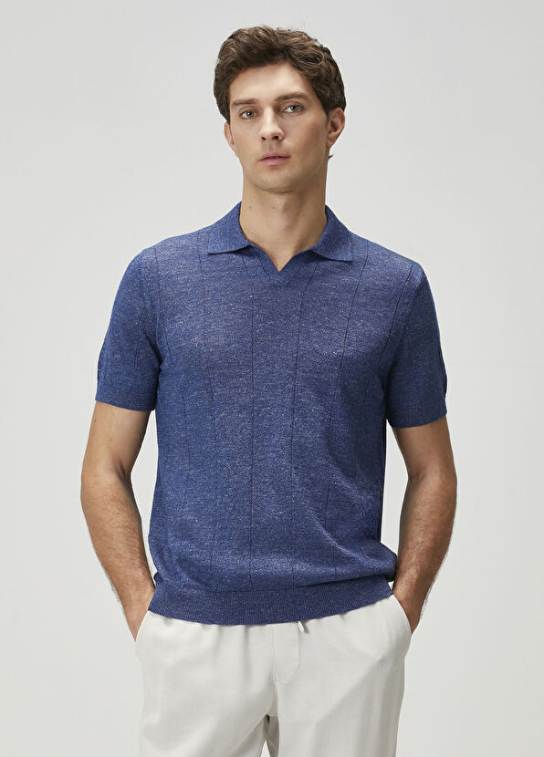 Beymen Collection Indigo Kısa Kollu Keten Triko - 3