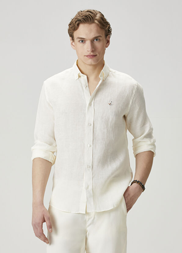 Beymen Club Comfort Fit Cream Linen Shirt - 2