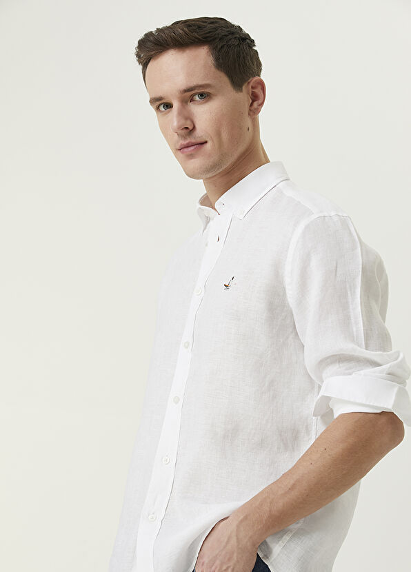 Beymen Club Comfort Fit Beyaz Keten Gömlek - 2