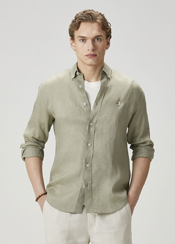 Beymen Club Comfort Fit Açık Haki Keten Gömlek - 2