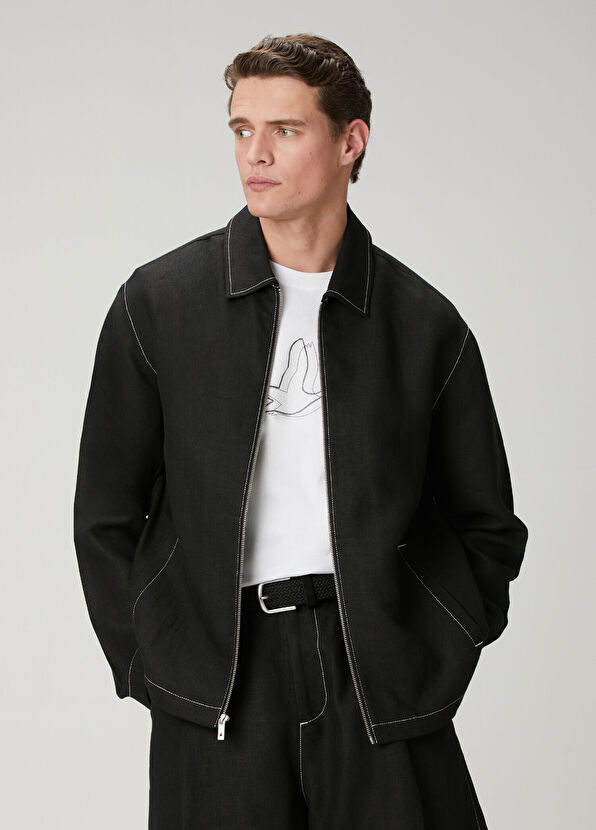 Beymen Club Black White Stitching Linen Outer Shirt - 4