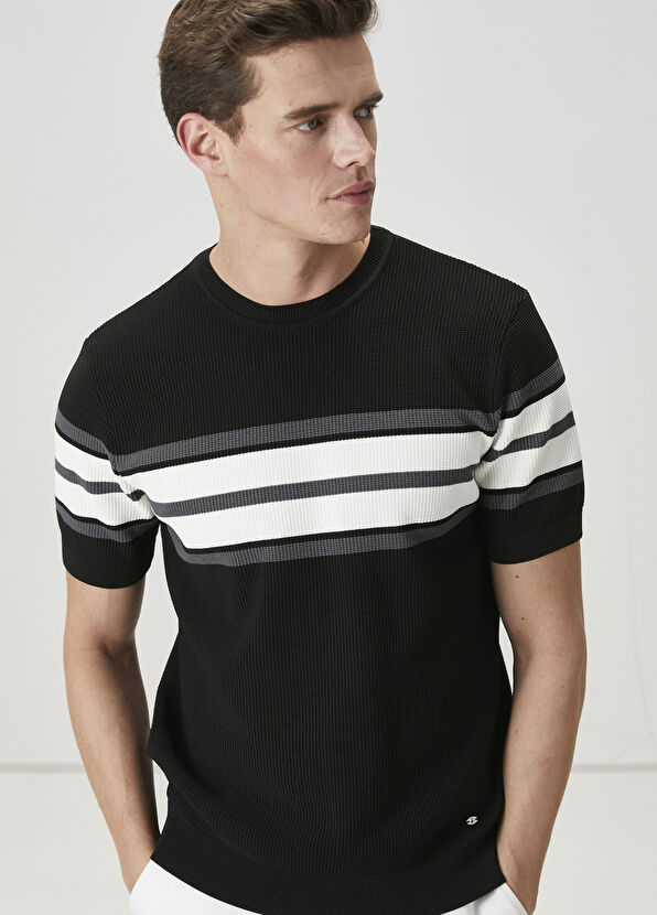 Beymen Club Black Colorblocked Jacquard Short Sleeve Sweater - 2