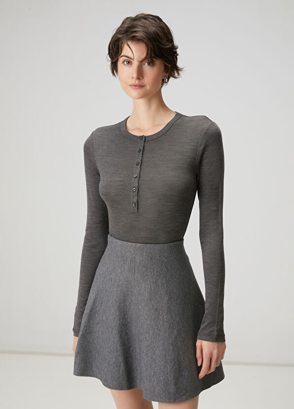 Beymen Club Grey Mélange Long Sleeve Wool T-Shirt - 1