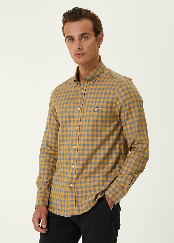 Beymen Club Slim Fit Hardal Küçük Ekose Desenli Gömlek - 3