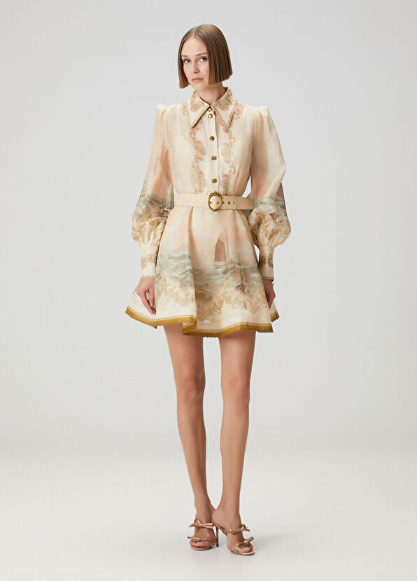 Rebellion Marine Bej Mini Keten Elbise - Görsel 2