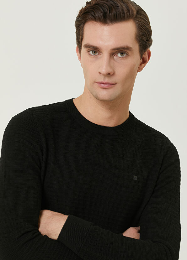 Beymen Club Black Knit Textured Logo Sweater - 2