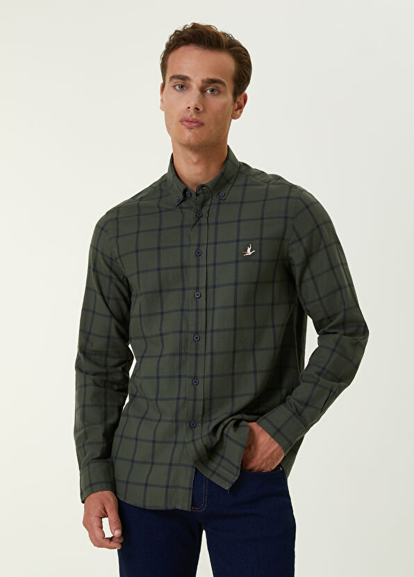 Beymen Club Comfort Fit Haki Geniş Ekose Desenli Gömlek - 1