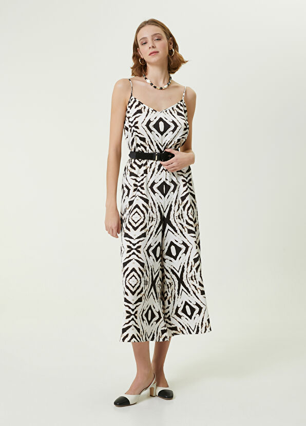 Beymen Club Off-White Wide Leg Zebra Print Long Jumpsuit - 1