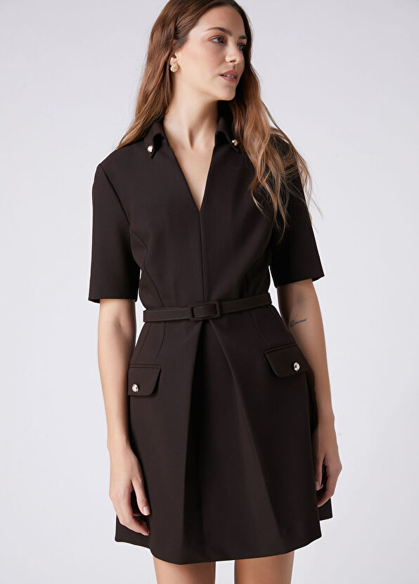 Beymen Club Kahverengi Pile Detaylı Mini Elbise - 3