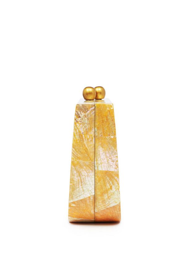 Bago Lemon Yellow Patterned Mother-of-Pearl Women's Handbag - 4