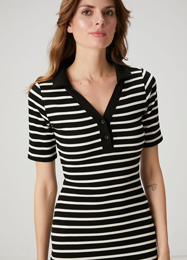 Beymen Club Black Striped Midi Polo Dress - 2
